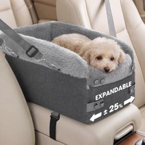Small Dog Car Seat - Portable Center Console Puppy Booster Seats, Support Pet Up to 11lbs, Adjustable Width Travel Carseat for SUV, Truck, Removable for Cleaning (Dark Grey)