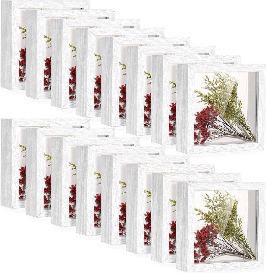 Ripeng 16 Pack Shadow Box Frame Display Case Picture Frame for Wedding Bouquet, Teacher Crafts, Photo, Ticket, Valentine, Easter, Medal, DIY Wall or Tabletop Gift(5 x 5 Inch,White)