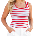 Womens Striped Shirt Sleeveless Square Neck Ribbed Tank Tops Cropped Slim Fit Stripes Tshirt Crop Tee (Medium)