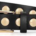 JASGOOD Women Leather Belt Fashion Studded Belt Ladies Punk Belt Vintage Leather Belt for Jeans Dress