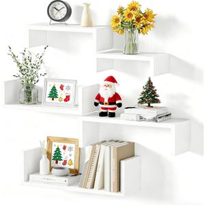 SRIWATANA Floating Shelves for Wall, Wall Shelves for Bathroom, Bedroom, Living Room, Kitchen, Office, Wood Shelves for Home Decor Set of 5 (Washed White)