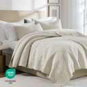 Beige 100% Cotton Quilt King Size Bedding Sets with 2 Pillow Shams, Lightweight Textured Farmhouse Country Bedspread Soft Shabby Chic Patterned Coverlet for All Season, 3 Pieces, King(106"x96"）