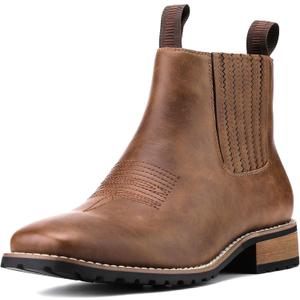 JASONSTAR Cowboy Boots for Men Square Toe, All-Weather Slip-On Work & Casual Western Chelsea Boots -botines para hombre (8, Brown)