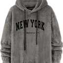 Verdusa Men's Fuzzy Hoodie Sweatshirts Embroidered Letters Furry Fleece Long Sleeve Pullover Tops Winter Clothes (Gray, L)