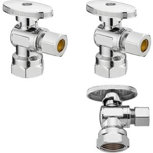 3 Pack Lidertik 1/2 inch NPT Thread Angle Stop Valve 1/2 inch x 3/8 inch Compression for Water Toilet Bathroom Sink Brass Plated Chrome 1/4 Turn Valve LI-JF1-NPT-A
