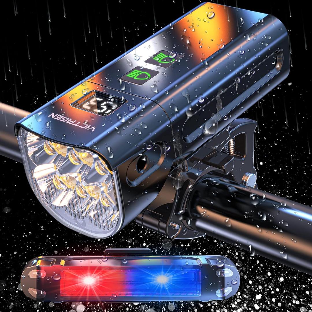 Victagen Bike Light 12000lm Bike Lights for Night Riding, Waterproof Lights for bike Rechargeable Front Bike Headlight and Taillight, High & Low Beam, 10000mAh ultra long endurance bike lights