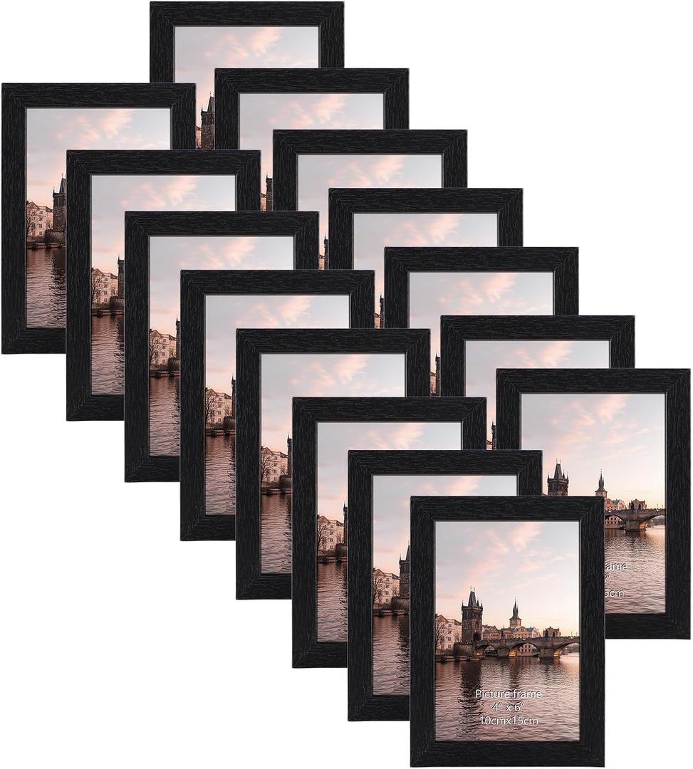 HORLIMER 4x6 Picture Frame Set of 15, Black Picture Frames Display 4 by 6 Photo for Wall or Tabletop