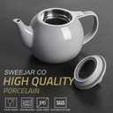 Sweejar Porcelain Teapot with Removable Stainless Steel Infuser,Microwave & Dishwasher Safe Tea Pots for Loose Tea,Tea Infuser Pots for Chrismas Women Gift (30oz Gray)