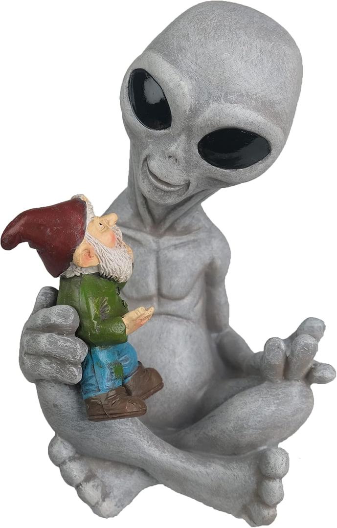 Andre' & Fritz Friendship Stories Alien and Gnome Garden Statue | Poly-Resin 6.5" h x 4" w x 3.5" d Outdoor Dcor (Stories - Garden Statue)