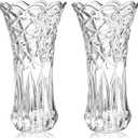 Dicunoy Set of 2 Glass Flower Vase, 9.5" Large Clear Flower Vases for Centerpieces, Modern Crystal Rose Vase, Heavy Duty Tall Cylinder Flared Vase with Heavy Base for Home, Living Room, Office