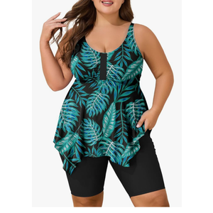 Summer Mae Plus Size Swimsuit Tankini for Women Two Piece Bathing Suit Flowy 2025 Rash Guard Swimwear with Capris Shorts, 18W