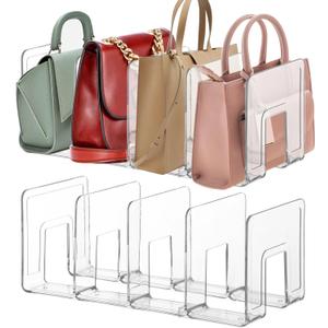 Lnrueg 2PCS Plastic Purse Organizers, 4-Slot 5.71 x 12.8 x 5.12-Inches Clear Plastic Handbag Organizers for Bags, Clutches, Wallets, Wristlets, Space-Saving Bedroom and Cabinet Organization