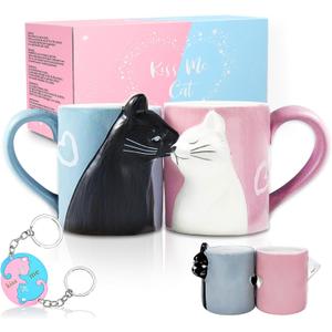 Couple Gifts Cute Kissing Cat Mug Matching Couples Stuff Ceramic Coffee Mugs for Wedding Gifts Anniversary Valentines Engagement Gifts for Couples Cat Lovers 12oz