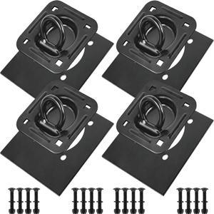 Recessed D Ring Tie Down Anchors 4 Pack (6,000 Lbs), Heavy Duty Trailer Floor Tie Downs and Anchor Points for Securing Cargo, Equipment, ATV, UTV, Truck Black, Black 4pcs