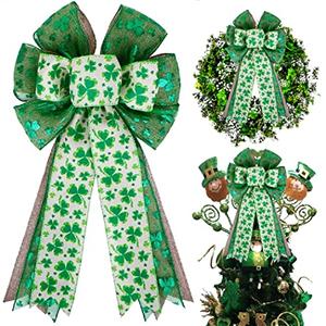St Patricks Day Bow for Wreath Decorations,St Patricks Day Tree Topper Bows,Large Burlap White Green Glitter Shamrock Bowknot Irish Holiday Crafts Bows for Front Door Outdoor Outside, Pack 4 St Patricks Day Bow for Wreath Decorations,St Patricks Day Tree Topper Bows,Large Burlap White Green Glitter Shamrock Bowknot Irish Holiday Crafts Bows for Front Door Outdoor Outside, Pack 4