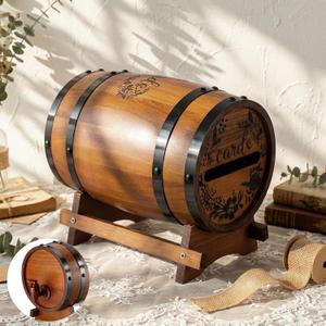 Wooden Wedding Card Box with Slot for Reception 10.5inch Wedding Whiskey Barrel with Base Rustic Money Envelope Boxes Holder for Bridal Shower Birthday Graduation Decor