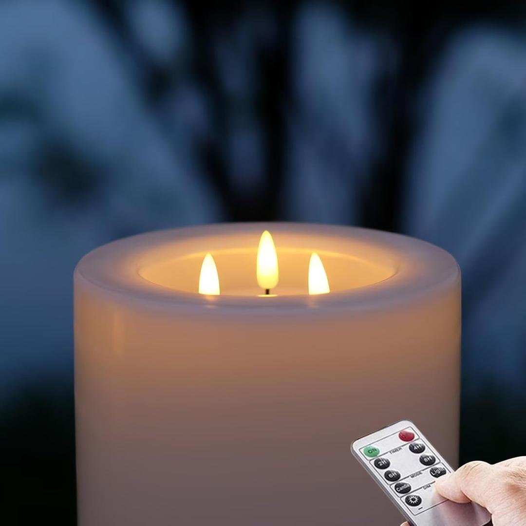 Outdoor XL 6.45" x 8" Large Flameless Candles with Remote, Rainproof Waterproof, LED Battery Operated, Flickering Pillar CANDLES, Need 3-C Batteries (Not Included)