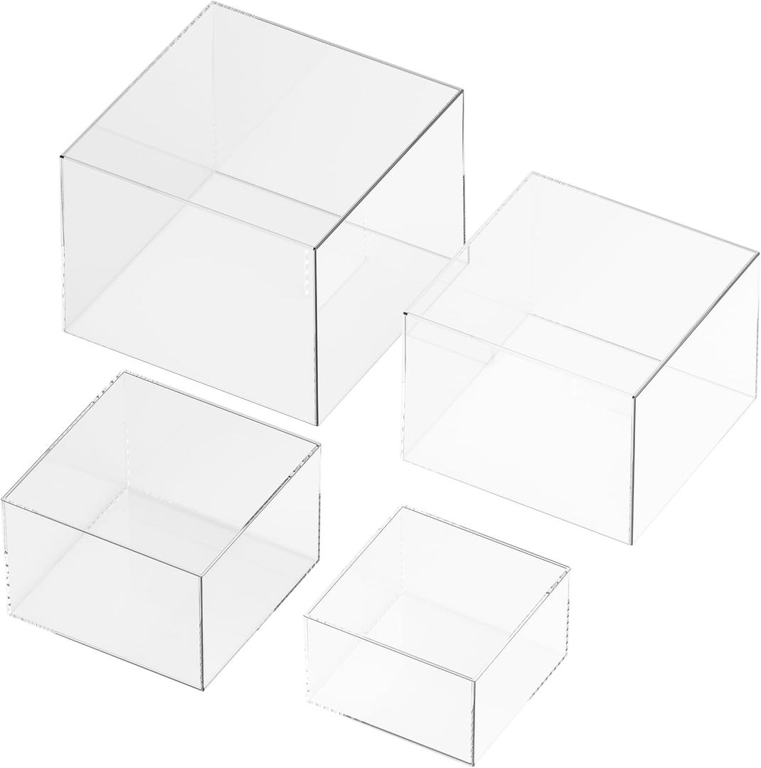 4 Clear Acrylic Boxes for Display as Buffet Risers and Stands, Food Display Risers for Party, Buffet Table, Food Stands for Display Party (Standard, 4Pcs, Clear)