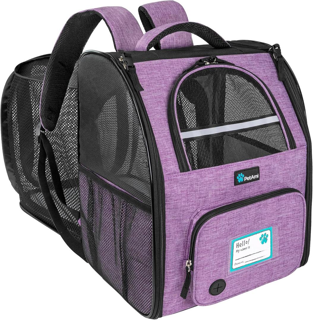 PetAmi Expandable Dog Backpack Carrier for Cats & Pets, Breathable Cat Carrier Backpack with Top Window & Multi-Entry, Ventilated Foldable Travel Carrier for Small Medium Pets up to 18 lbs, Purple