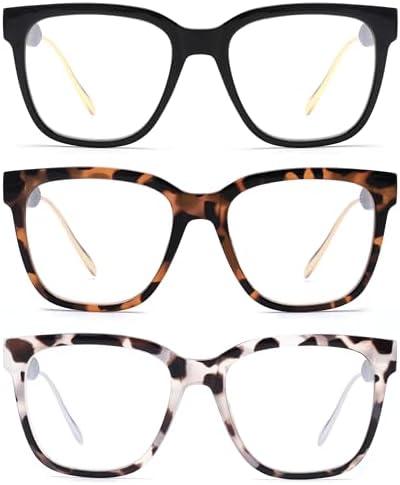 JM Oversized Reading Glasses for Women - Square Stylish Readers for Woman Men/W Blue Light Blocking Trendy Womens Reader