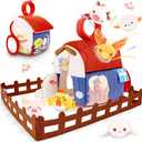 deAO Baby Toys 6-12 Months Soft Barn Toy Stuffed Farm Animal Playset with Rattle, Crinkle Paper Mirror for 6 Month Old Babies Sensory Infant Toy for Toddlers Boys Girls Age 1+ Birthday Gifts