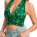 Women Summer Going Out Halter Crop Tank Top (Green, M)