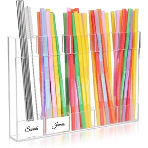 9.8 Large Acrylic Straw Holder for Cabinet Door - Reusable Straw Organizer Storage, Holds 80+ Straws, Ultra Sticky Adhesive Door Mounted, Kitchen Cabinet Accessories Container (Transparent)