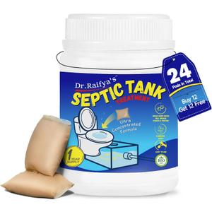Dr.Raifya's Septic Tank Treatment Pods - 24 Pcs for 2-Year Supply | Beneficial Bacteria & Enzymes Formula Ultra Concentrated for Clog Prevention & Odor Elimination | Suitable for All Septic Systems
