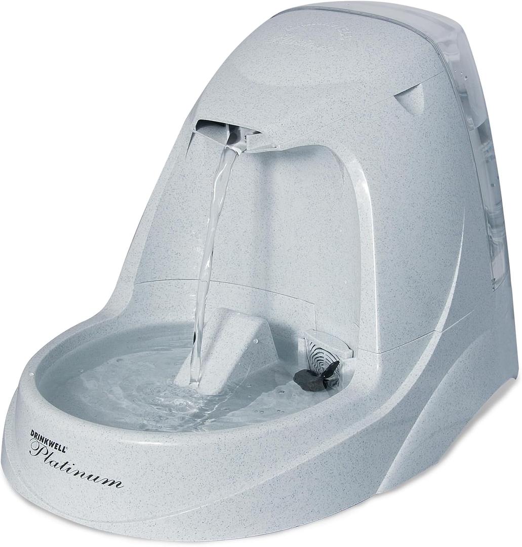 PetSafe Drinkwell Platinum Cat Water Fountain - Pet Fountain for All Pet Sizes, Encourages More Drinking, Includes Replaceable Carbon Filter, Indoor Use, Grey (168 oz/5L)