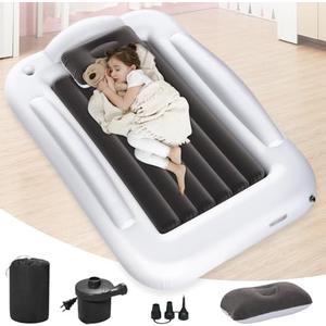 Abdtech Inflatable Toddler Travel Bed - Portable Toddler Kids Travel Bed with Safety Sides Complete Kids Air Mattress Set with High-Speed Pump, Ideal for Vacation Camping and Sleepover (60 Inches)