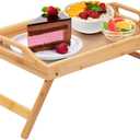 Breakfast Bed Tray for Eating - Foldable Food Laptop Table - Portable Bamboo Raised Serving Tray - Snack Platter with Folding Legs, Eating for Bedroom, Picnic, Sofa Brown