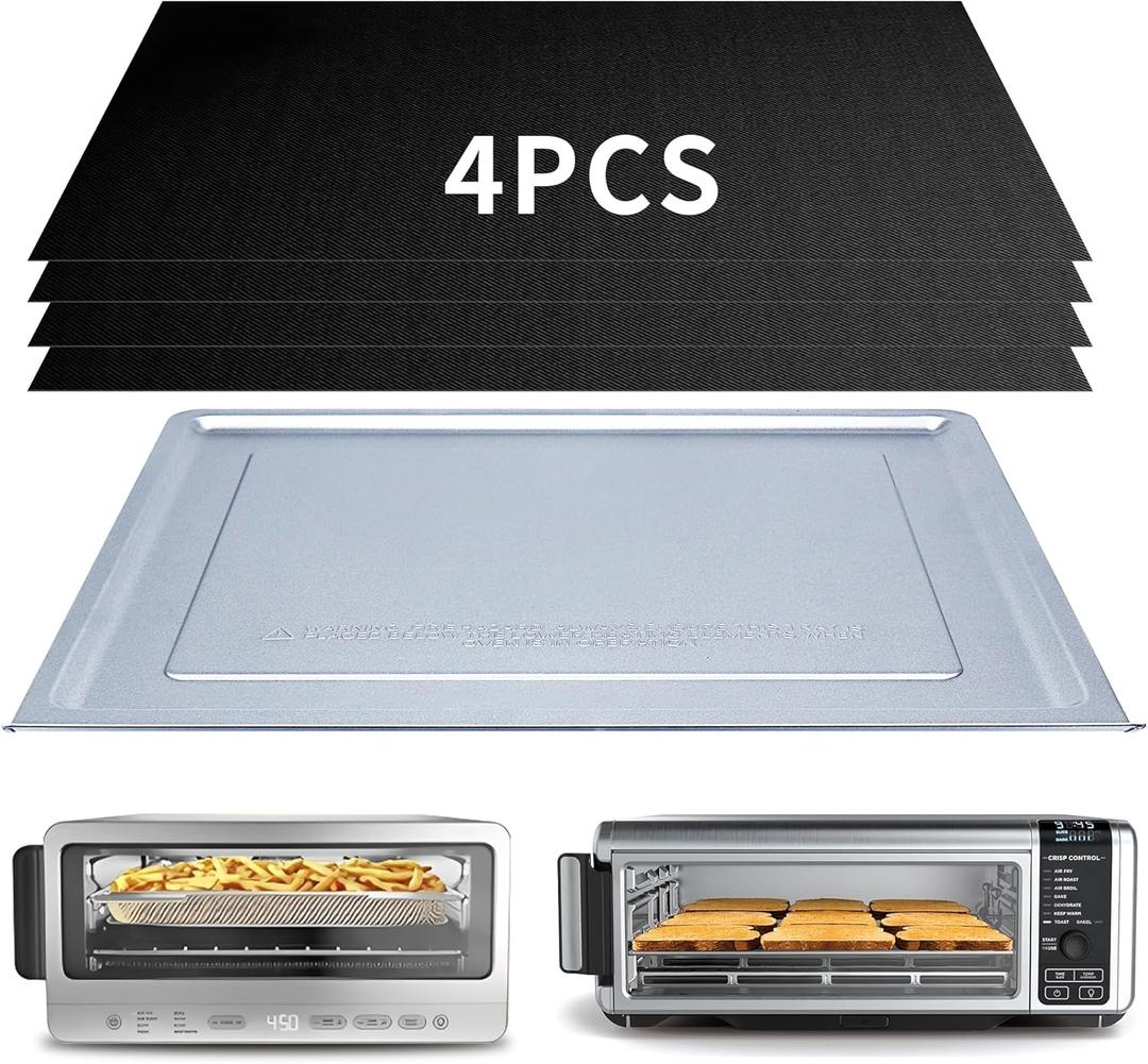 Crumb Tray Replacement for Ninja Foodi SP101 SP151 Air Fryer Oven with 4 Pcs Teflon Mats, Air Fryer Accessories for Ninja airfryer Flip Up Toaster Oven