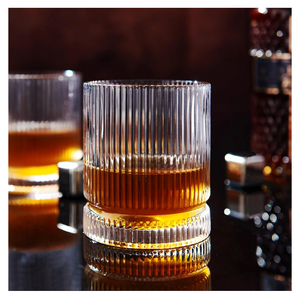 VUNDO Ribbed Whiskey Glasses Set of 8, 12 Oz Lead-Free Crystal Heavy Base Barware Glass, Perfect for Bourbon Rocks Cocktail Scotch Drinking