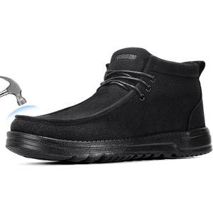 Furuian Steel Toe Shoes for Men High-top Safety Shoes for Men Lightweight Work Boots Canvas Steel Toe Sneakers Comfortable Work Loafers Zapatos De Trabajo para Hombres (7, All Black)