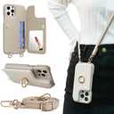 Crossbody Wallet Case for iPhone 16 Pro Max, Card Slot Phone Case with 360 Ring Stand, Built-in Makeup Mirror, Snap Closure, Adjustable Shoulder Strap, 6.9 Inch (White)