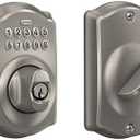 Schlage BE365 V CAM 619 Camelot Keypad Deadbolt, Electronic Keyless Entry Lock, Satin Nickel