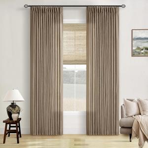 Latte Pinch Pleated Light Filtering Linen Curtains 84 Inch Length | Semi Sheer Privacy, Memory Trained Pleat Curtain, with Back Tab, Farmhouse Neutral, for Living Dining Room Bedroom, Tan Brown