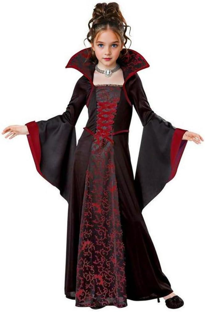 iTVTi Vampire Costume for Girls Kid Halloween Carnival Fancy Black Dress for Cosplay (5-6 Years)