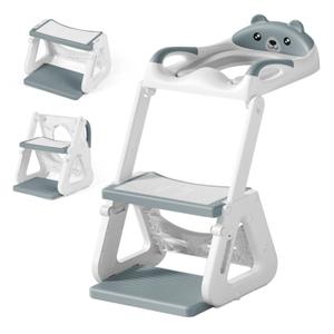 Thinkmax Training Seat Potty Step Stool 3-in-1 Foldable with Steps 7-Level Height Adjustment Toilet Trainer Anti-Slip Toilet Training Child Use Compatible with Arauno (Gray)