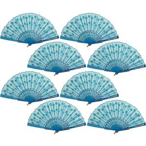 QIRMIZI 50 Pcs Spanish Hand Fans Foldable Handheld Fans for Women Bulk for Parties, Weddings, Church Services, Dancing, Music Festivals, Carnivals, EDM Events Decor,Blue