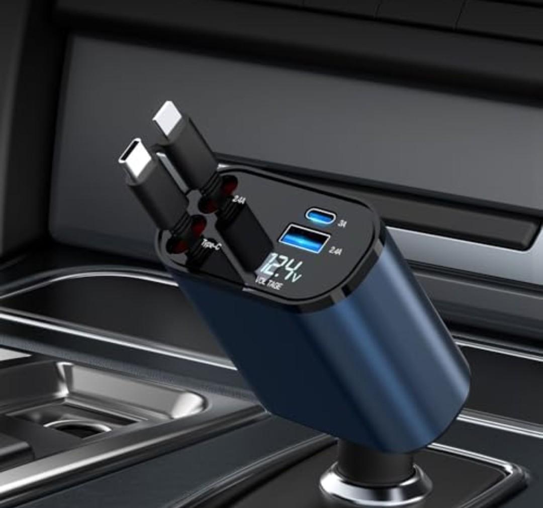 69W Fast Charging USB C Car Charger, 4-in-1 Retractable Phone Charger for iPhone 17, Travel Essentials, Gifts for Women Men, Car Accessories for Women Men, for iPhone 17 16 15 14 13, Galaxy, Pixel