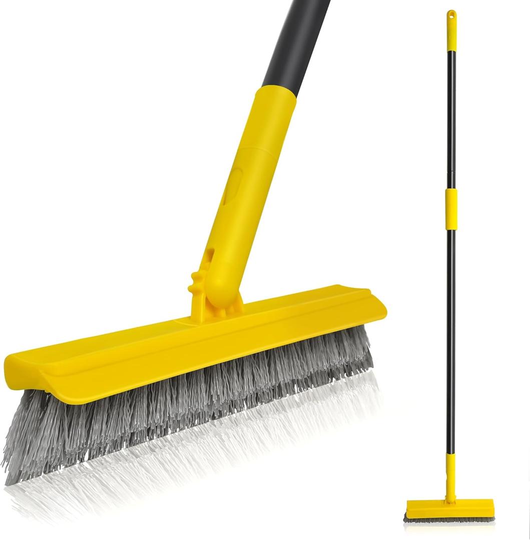 2 in 1 Grout Brush with 49.6" Long Handle, Swivel Grout Cleaning Brush V-Shape Grout Line Scrubber, 180Rotatable Shower Tile Scrub with Stiff Bristle for Deep Cleaning Shower and Corner (Black/Yellow)