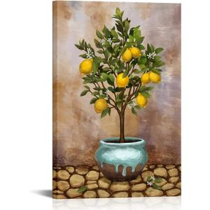 Conipit Lemon Wall Art Canvas Lemon Tree Pictures Citrus Fruit Artwork Vertical Painting Vintage Botanical Prints Kitchen Living Room Bedroom Decor Framed 24"x36"
