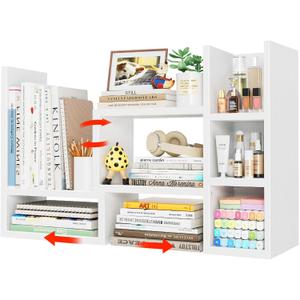 NUTIKAS Desk Shelves Desktop Organizer Shelf - White Office Organization for Top of Desk Organizers and Accessories Corner Bookshelf Table Top Shelving Small Hutch Decorations for Women Office