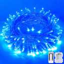 JMEXSUSS 33ft 100 LED Blue Christmas Tree Lights, Battery Operated Christmas Lights with 8 Modes Remote Waterproof Outdoor Indoor for Halloween Christmas Outside Decorations