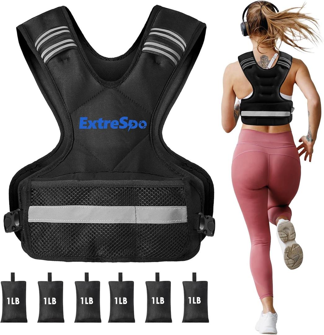 Adjustable Weighted Vest for Women and Men, 4-10lb/11-20lb/20-32lb Weight Vest with 6 Ironsand Weights, Body Weight Vest Exercise Set with Reflective Strip for Strength Training and Workout