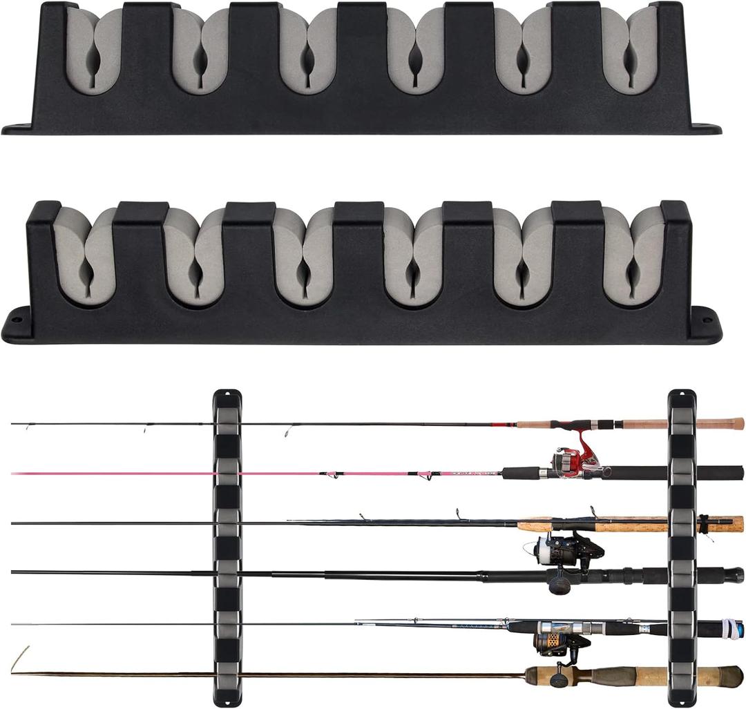 Windspeed 6-Rod Rack Wall Mounted Fishing Rod Rack For Boat, 2 Pcs Horizontal Fishing Rod Holder For Garage Door(Grey)