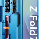 Vizvera for Samsung Galaxy Z Fold 7 Case RFID Wallet with Cards Holder [S Pen Included] [Camera Cover] Shockproof Silicone Protective Phone Case for Z Fold 7 2025(Lake Blue)