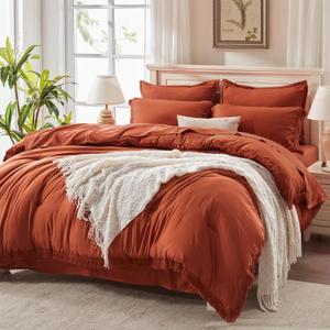 Andency King Size Comforter Set with Sheets Burnt Orange - 7 Pieces Bed in a Bag Boho Soft Lightweight Bedding Sets, Terracotta Rust Tassel Bed Set with Comforter, Sheets, Pillowcases & Shams (King(104"x90"))