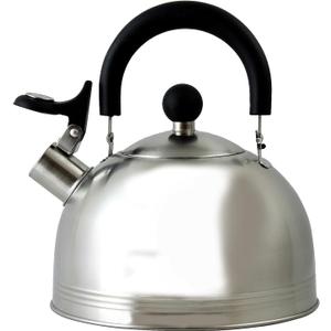 Mr. Coffee Carterton Stainless Steel Whistling Tea Kettle 1.5-Quart Capacity, Mirror Polish Finish, Durable Tea Kettle for Stovetop, Fast Boiling, Easy Pouring